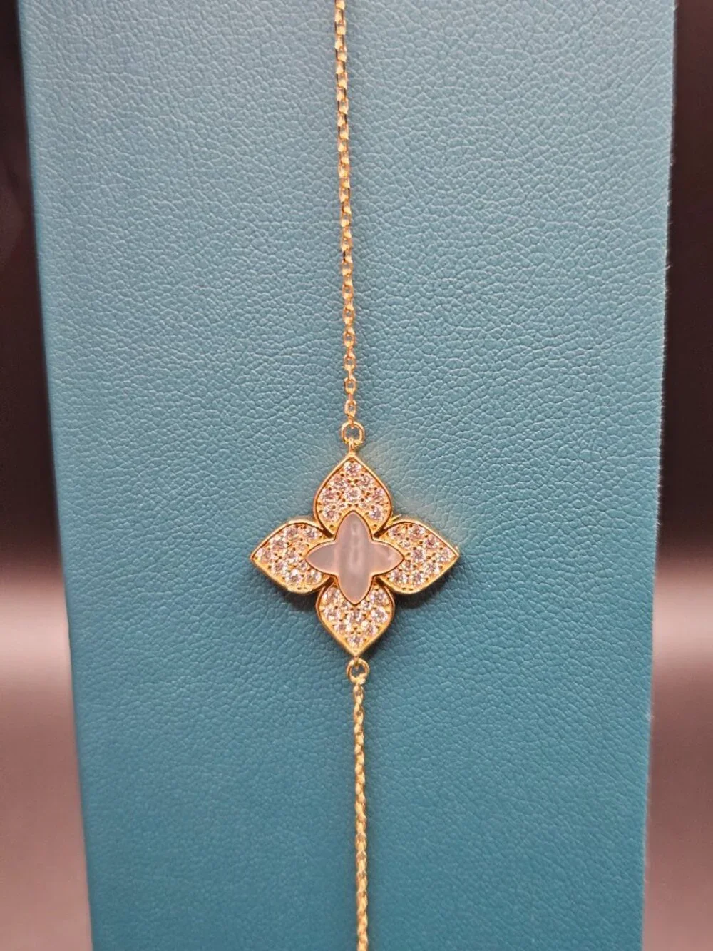 925 Silver Gold Moissanite Clover Adjustable Bracelet